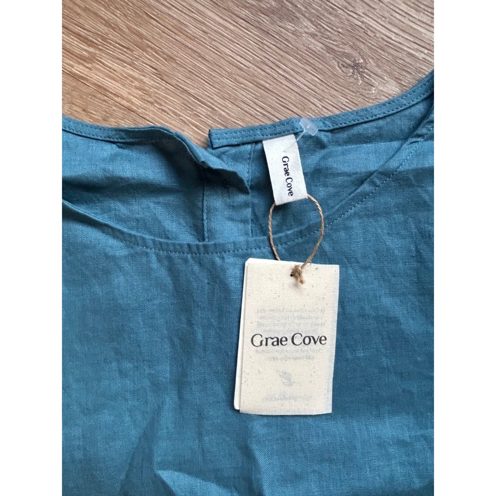Grae Cove 100% Linen Nwt Side Tie Top Teal Blue Button Down Blouse M — image 7 of 8